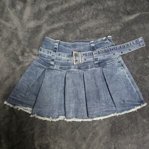 Dolls Kill Delia's Belted Denim Plated Mini Skirt, XS